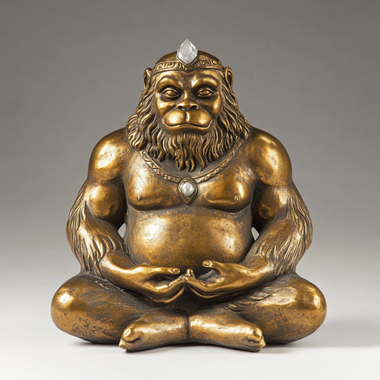 Small Bronze Blood-Bonded Ape Statue with Two Embedded Crystals